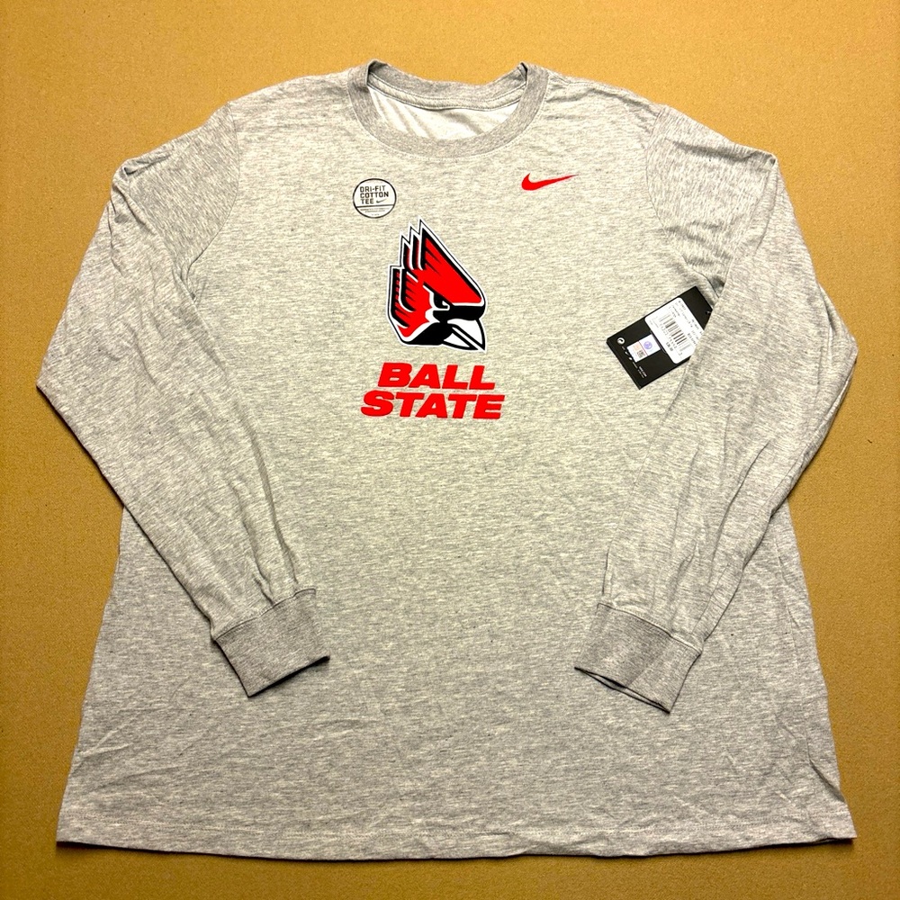 New Women’s Nike Dri-Fit Ball State Cardinals Gray Long Sleeve T-shirt XL Tee